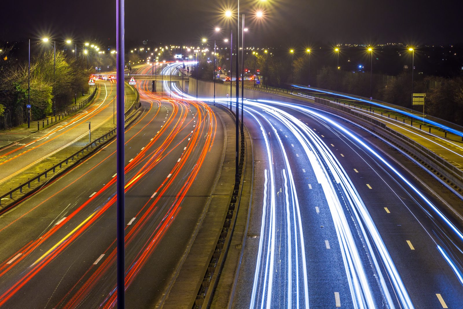 Motion blurred city road traffic