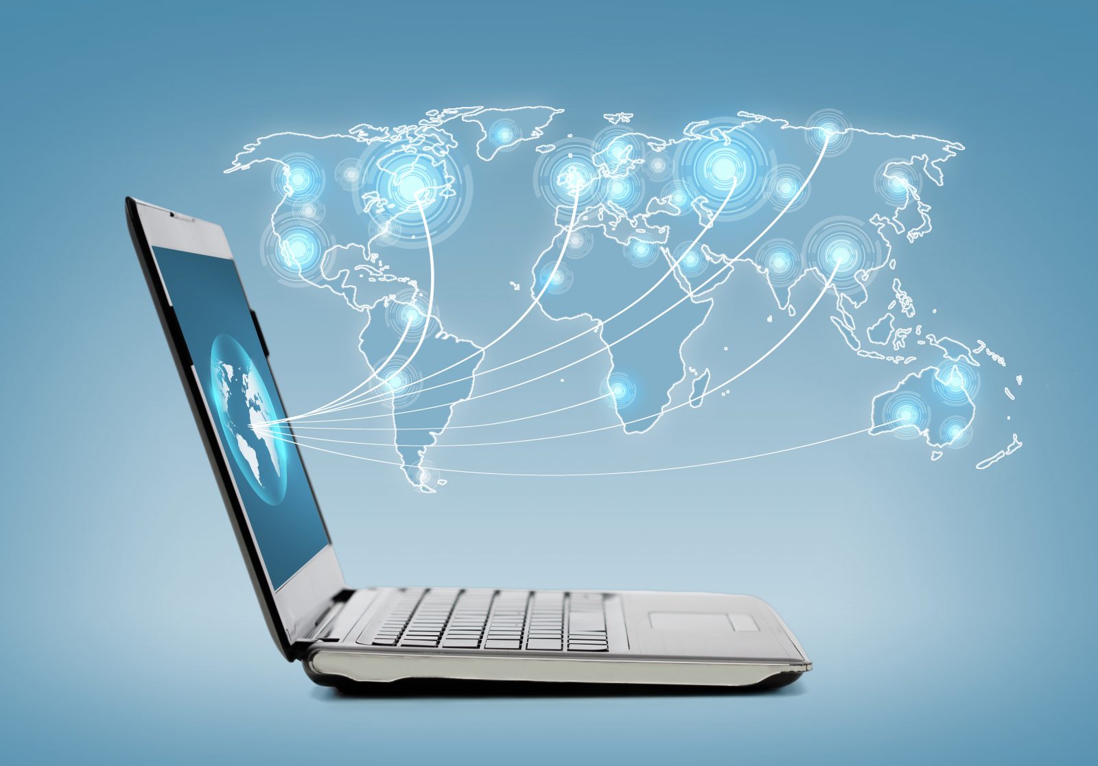 laptop computer with map hologramm